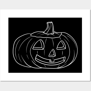 Halloween Jack O' Lantern White Line Design Posters and Art